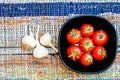 Italian pasta ingredients. Cherry tomato and spices for cooking Royalty Free Stock Photo