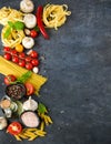 Italian pasta Ingredients, food, red, vegetarian,organic, raw ,wooden, Royalty Free Stock Photo