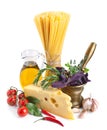 Italian pasta ingredients on white Royalty Free Stock Photo