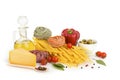 Italian pasta ingredients on white Royalty Free Stock Photo