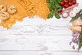 Italian food ingredients on wooden background Royalty Free Stock Photo