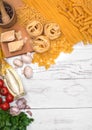 Italian food ingredients on wooden background Royalty Free Stock Photo