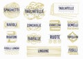 Italian pasta labels set. Hand drawn vector food illustration. Engraved style. Vintage pasta different kinds Royalty Free Stock Photo