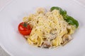 Italian pasta Linguini with mushroom Royalty Free Stock Photo