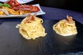 Italian Pasta With Lobster And Spaghetti Carbonara, Front View Royalty Free Stock Photo