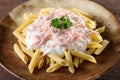 Italian pasta macaroni with ham and cheese cream Royalty Free Stock Photo