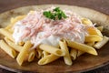 Italian pasta macaroni with ham and cheese cream Royalty Free Stock Photo