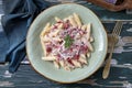 Italian pasta macaroni radicchio and cheese Royalty Free Stock Photo