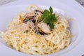 Italian pasta with mussels and cheese Royalty Free Stock Photo