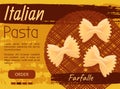 Italian pasta national cuisine cafe banner. Design for store ad, restaurant menu, dinner logo