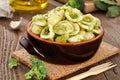 Italian pasta, orecchiette with broccoli in the bo