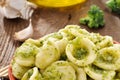 Italian pasta, orecchiette with broccoli, closeup