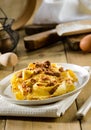 Italian pasta, pappardelle with hare sauce, selectiv focus