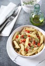 Italian pasta penne salad with tuna, bell pepper and capers Royalty Free Stock Photo