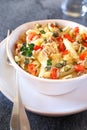 Pasta penne with tuna, bell pepper and cappers Royalty Free Stock Photo
