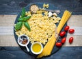 Italian pasta with pesto sauce made with basil leaf Royalty Free Stock Photo