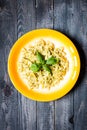 Italian pasta with pesto sauce made with basil leaf Royalty Free Stock Photo