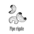 Italian pasta pipe rigate. Hand drawn sketch style illustration of traditional italian food. Best for menu designs and packaging.