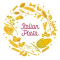 Italian pasta and wheat durum cereal flour macaroni vector cuisine poster Royalty Free Stock Photo