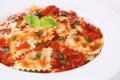 Italian Pasta Ravioli with tomato sauce on plate Royalty Free Stock Photo