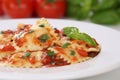 Italian Pasta Ravioli with tomatoes and basil meal Royalty Free Stock Photo