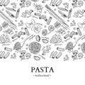 Italian pasta restaurant vector vintage illustration. Hand drawn engraved banner.