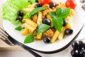 Italian pasta rigatoni with bolognese, beef and olives Royalty Free Stock Photo