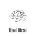 Italian pasta Risoni. Hand drawn sketch style illustration of traditional italian food. Best for menu designs and packaging. Vecto