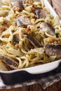 Italian pasta with sardines, fennel, raisins and pine nuts macro Royalty Free Stock Photo
