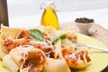 Italian pasta and sauce with meal Royalty Free Stock Photo