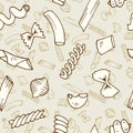 Italian Pasta seamless pattern collection vector sketches. Hand drawn Royalty Free Stock Photo