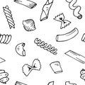 Italian Pasta seamless pattern collection vector sketches. Hand drawn Royalty Free Stock Photo