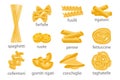 Italian pasta set. Different types of Italian pasta. Italian cuisine, icons Royalty Free Stock Photo