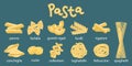 Italian pasta set. Different types of Italian pasta. Italian cuisine, icons