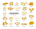 Italian pasta set in flat cartoon style. Royalty Free Stock Photo