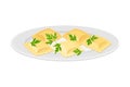 Italian Pasta with Shaped Alimentary Products Stuffed with Cream and Garnished with Parsley Vector Illustration