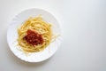 Italian Pasta Spaghetti Bolognese On White Plate. Royalty Free Stock Photo