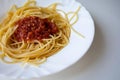Italian Pasta Spaghetti Bolognese On White Plate. Royalty Free Stock Photo