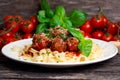 Italian Pasta spaghetti with meatballs in tomato sauce Royalty Free Stock Photo