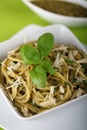 Italian pasta spaghetti with pesto Royalty Free Stock Photo