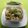 Italian pasta spaghetti with pesto Royalty Free Stock Photo