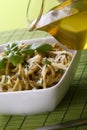 Italian pasta spaghetti with pesto Royalty Free Stock Photo