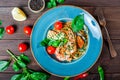 Italian pasta spaghetti with seafood, langoustine, mussels, squid, scallops, shrimp, Parmesan cheese Royalty Free Stock Photo