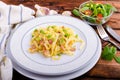 Italian pasta with spring onion and bacon