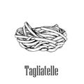 Italian pasta Tagliatelle. Home made pasta. Hand drawn sketch style illustration of traditional italian food. Best for menu design