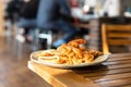 Italian pasta tagliatelle, seafood cocktail and tomato cream sauce. Marinara pasta with clams, vongole, shrimp and mussels on a Royalty Free Stock Photo