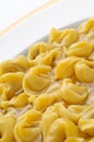 Italian pasta ,tortellini in broth, closeup Royalty Free Stock Photo