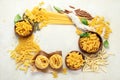 Italian pasta variety on light background Royalty Free Stock Photo