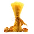 Italian pasta on white background with metre