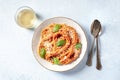 Italian pasta with wine. Spaghetti with tomato sauce, cheese and basil Royalty Free Stock Photo